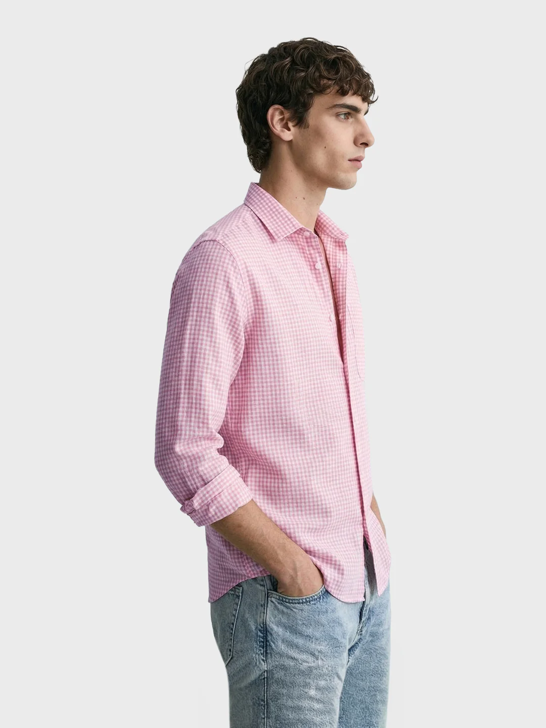 Men's Pink Regular Fit Checkered Casual Shirt - Image 4