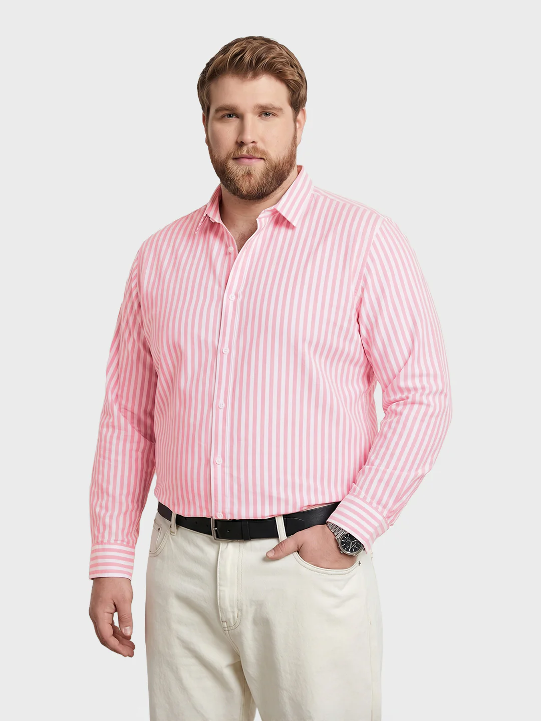Men's Pink Regular Fit Striped Casual Shirt - Image 2