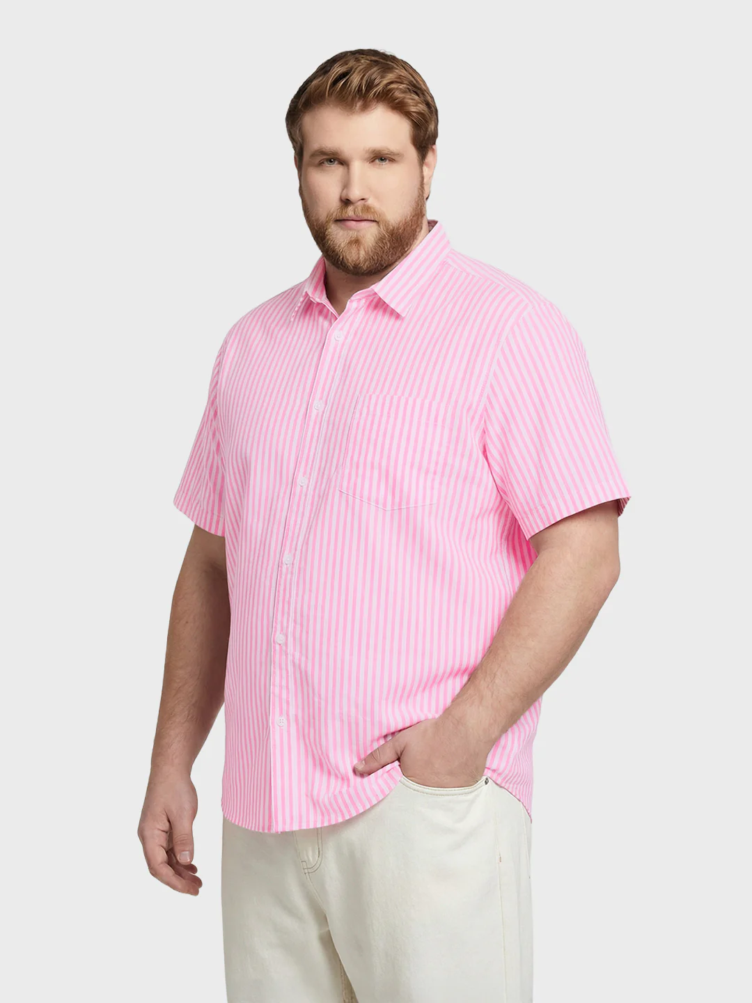Men's Pink Regular Fit Striped Casual Shirt - Image 2
