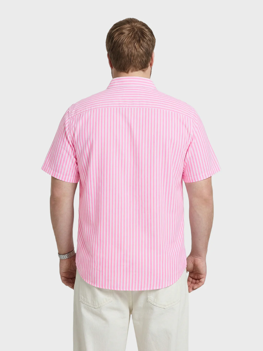Men's Pink Regular Fit Striped Casual Shirt - Image 3
