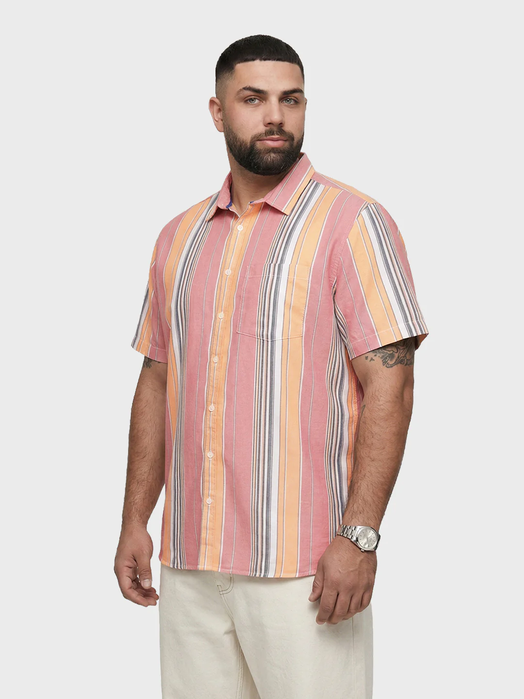 Men's Pink Regular Fit Striped Casual Shirt - Image 2