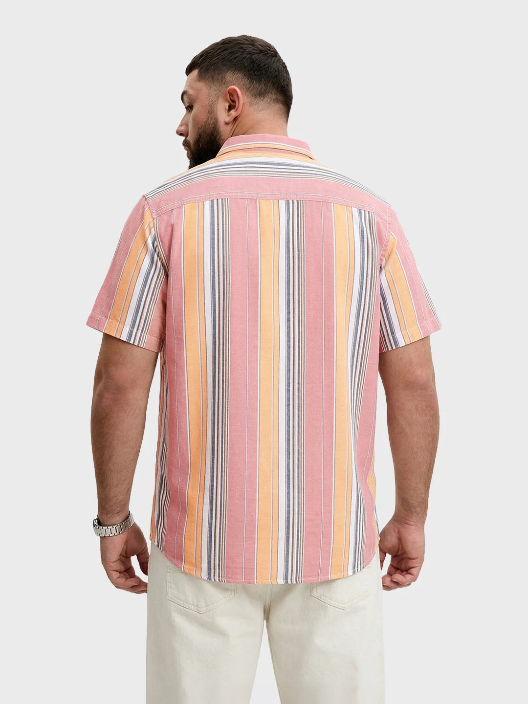 Men's Pink Regular Fit Striped Casual Shirt - Image 3
