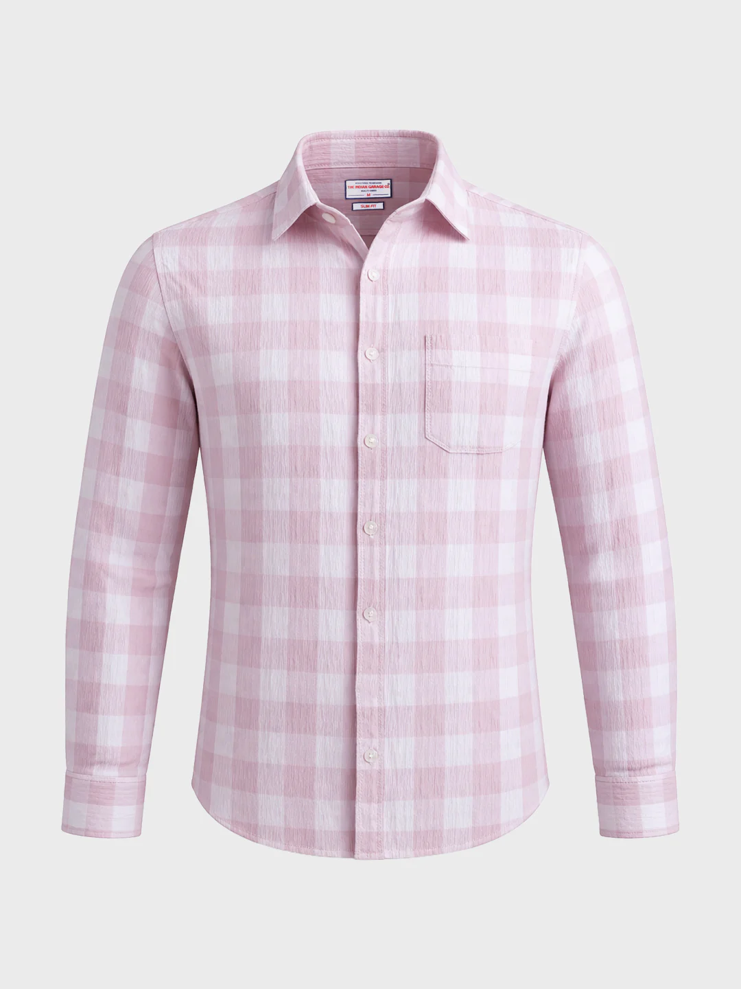 Men's Pink Relaxed Fit Checkered Oddinary Shirt - Image 5