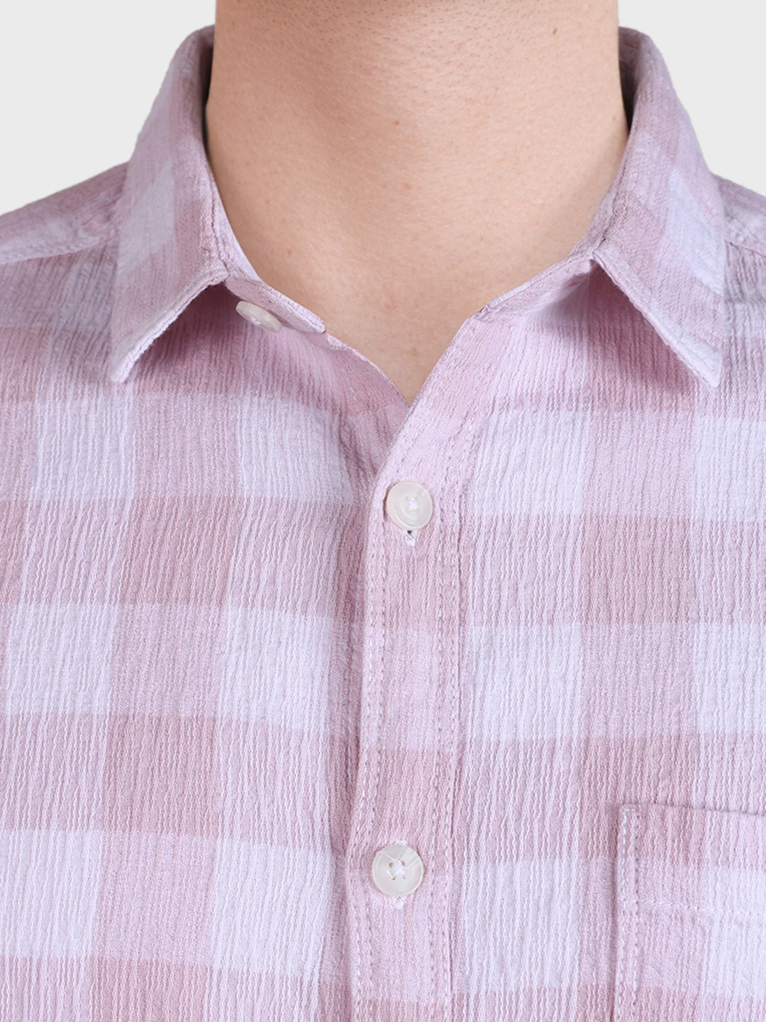 Men's Pink Relaxed Fit Checkered Oddinary Shirt - Image 7