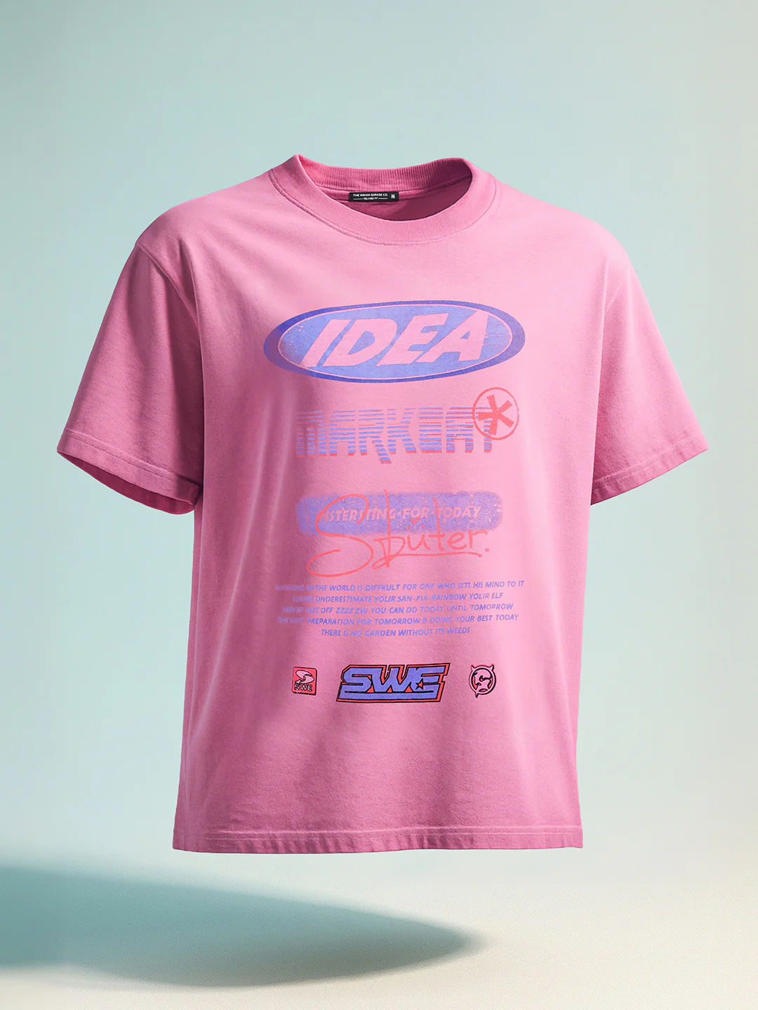 Men's Pink Relaxed Fit Graphic Printed 240 GSM Street Wear T-Shirt