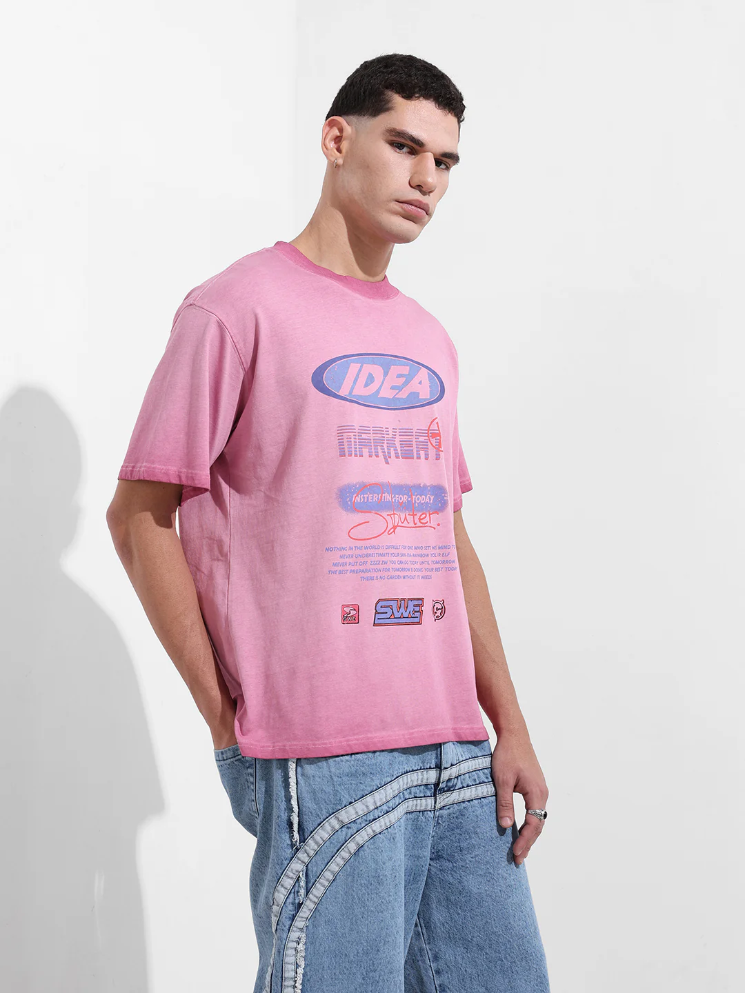 Men's Pink Relaxed Fit Graphic Printed 240 GSM Street Wear T-Shirt - Image 5
