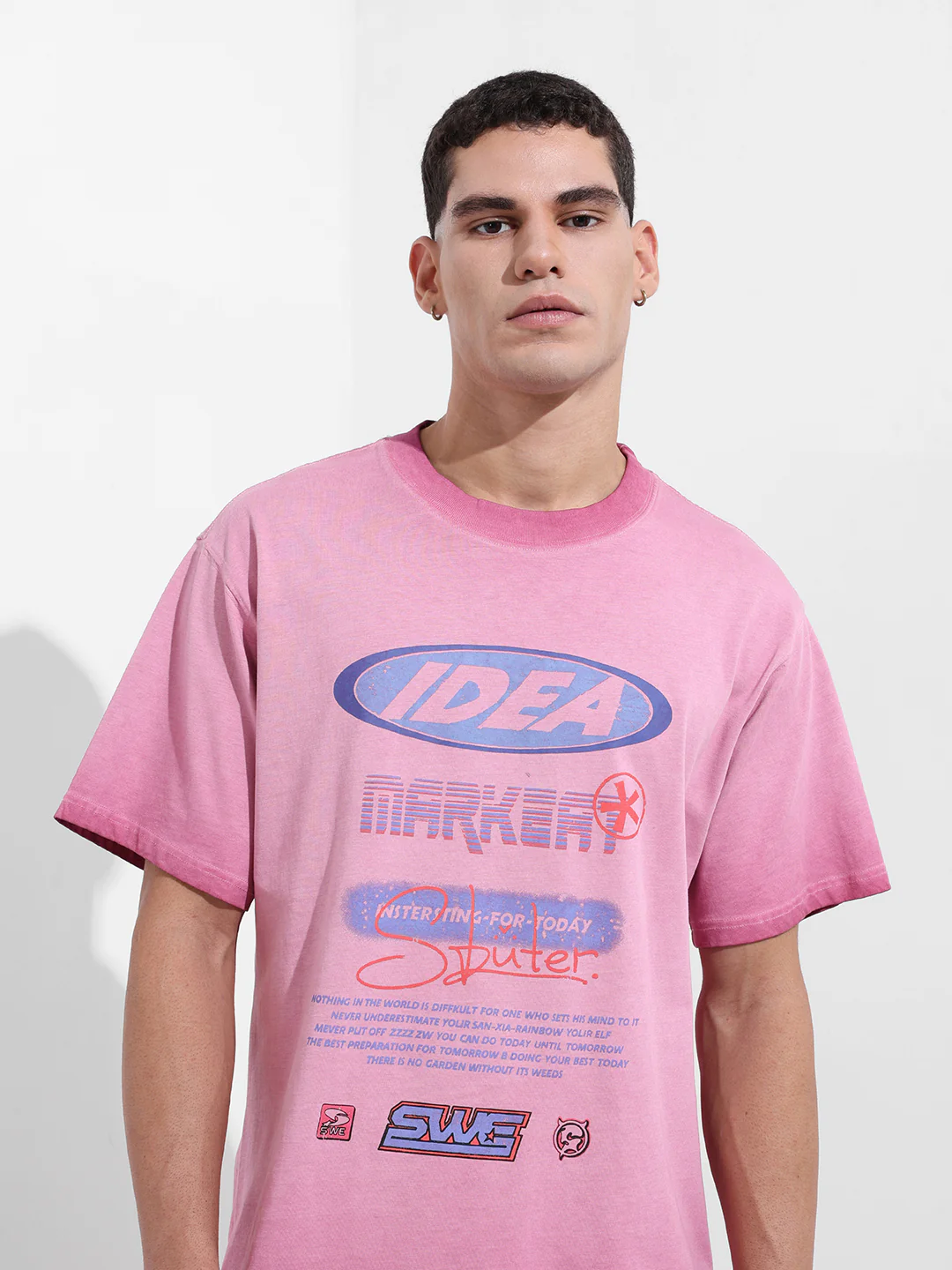 Men's Pink Relaxed Fit Graphic Printed 240 GSM Street Wear T-Shirt - Image 6