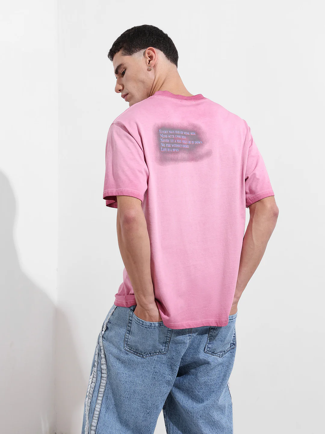 Men's Pink Relaxed Fit Graphic Printed 240 GSM Street Wear T-Shirt - Image 7