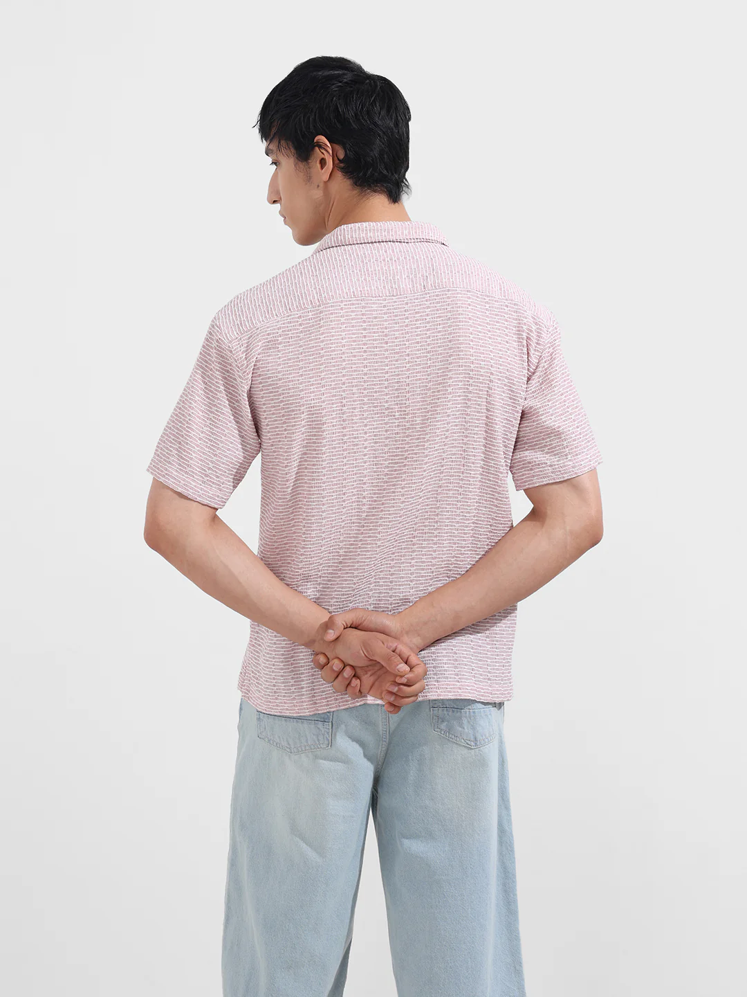 Men's Pink Relaxed Fit Resort Wear Textured Shirt - Image 6