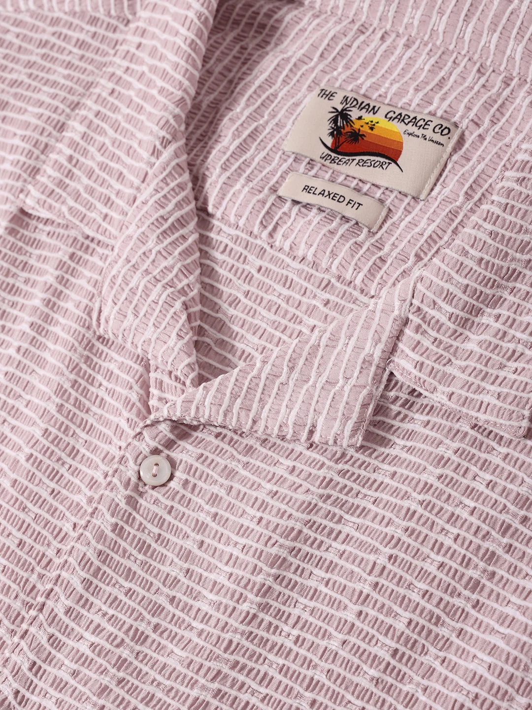 Men's Pink Relaxed Fit Resort Wear Textured Shirt - Image 7
