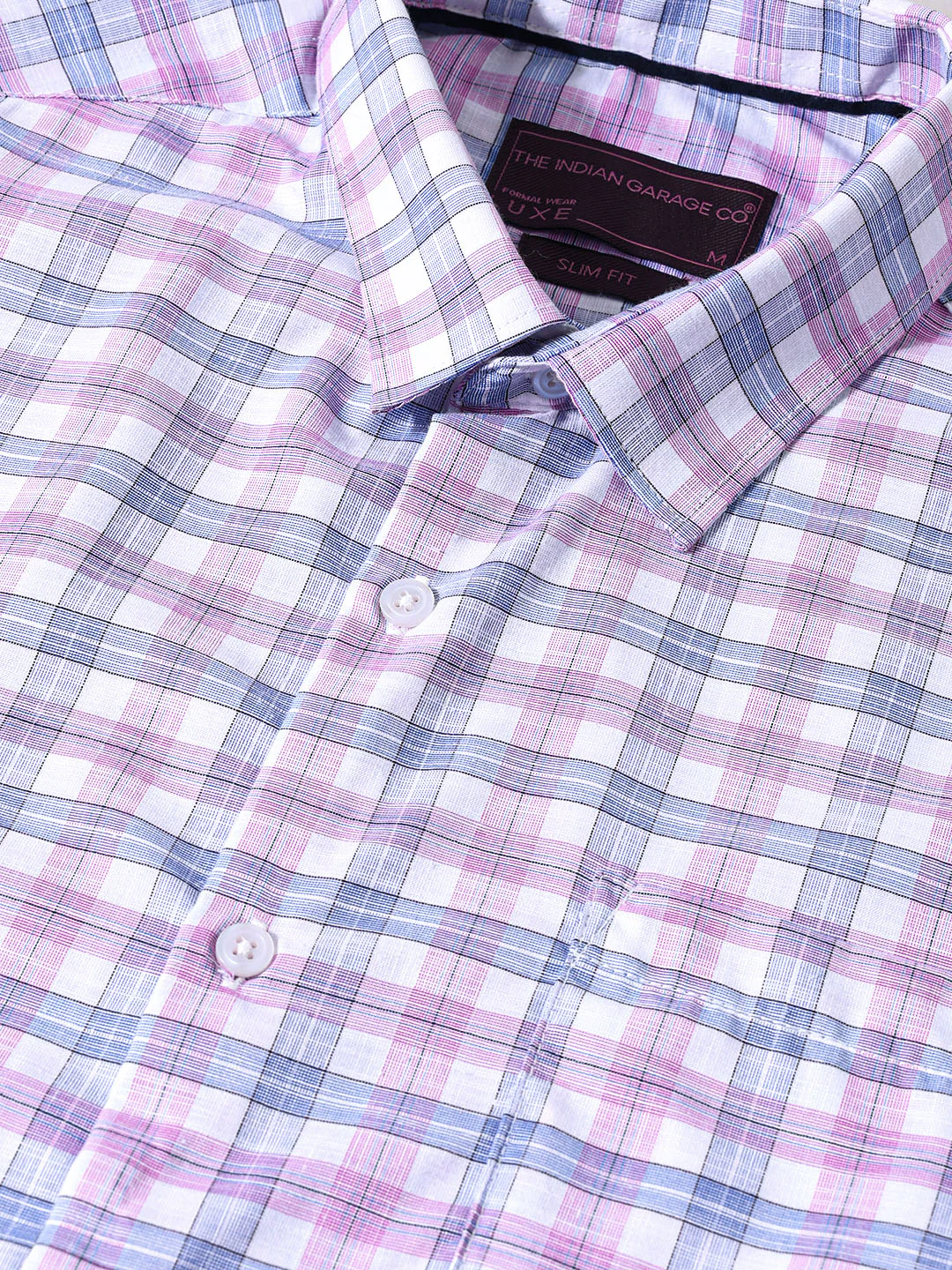 Men's Pink Slim Fit Checked Formal Shirt - Image 3