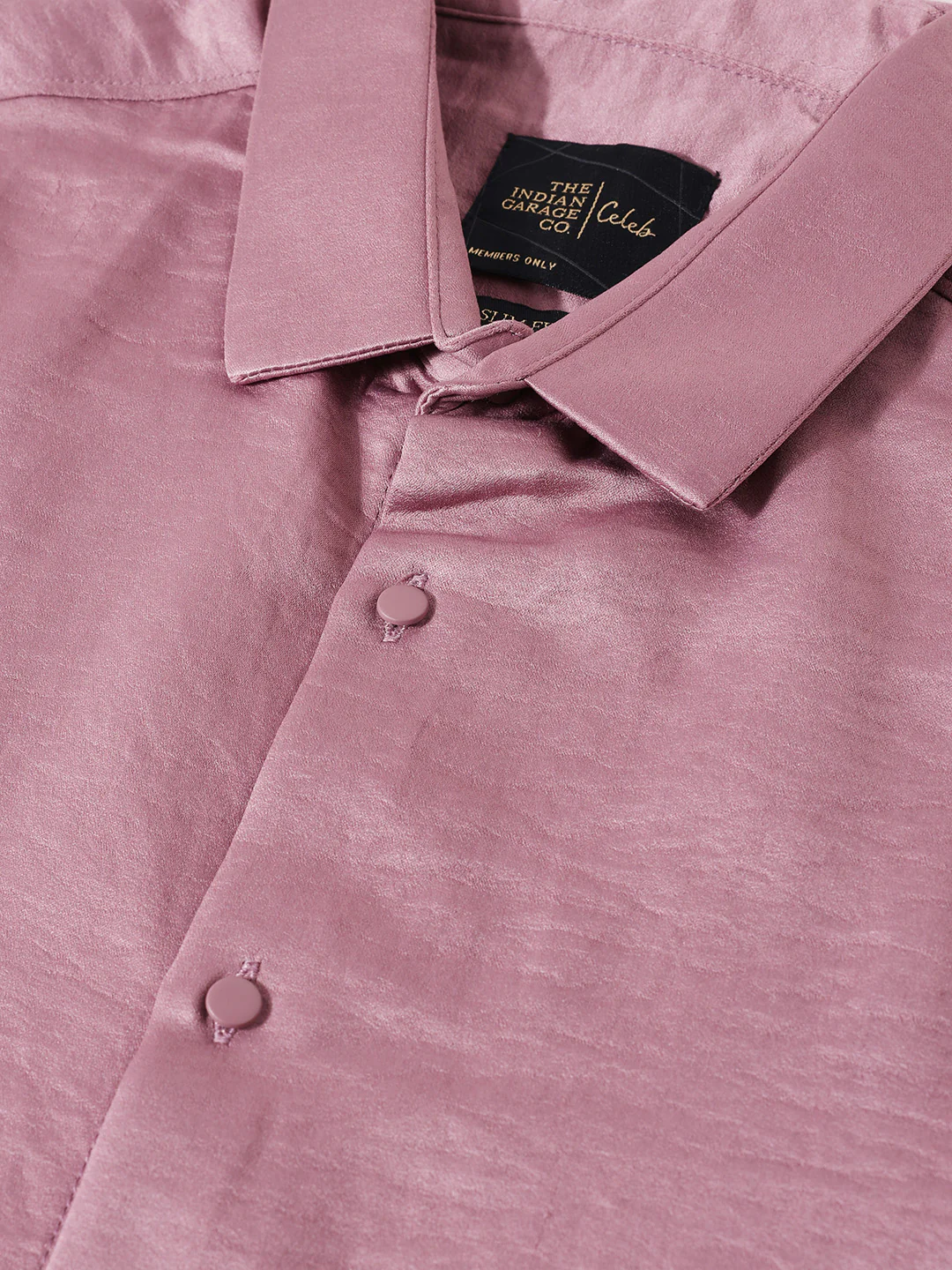 Men's Pink Slim Fit Party Wear Solid Shirt - Image 3