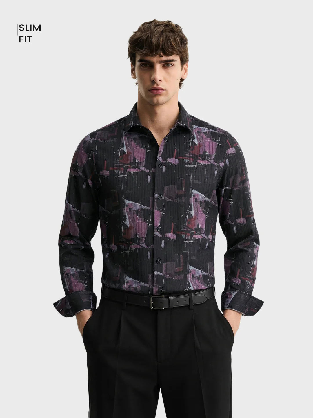 Men's Pink Slim Fit Printed Casual Shirt - Image 2