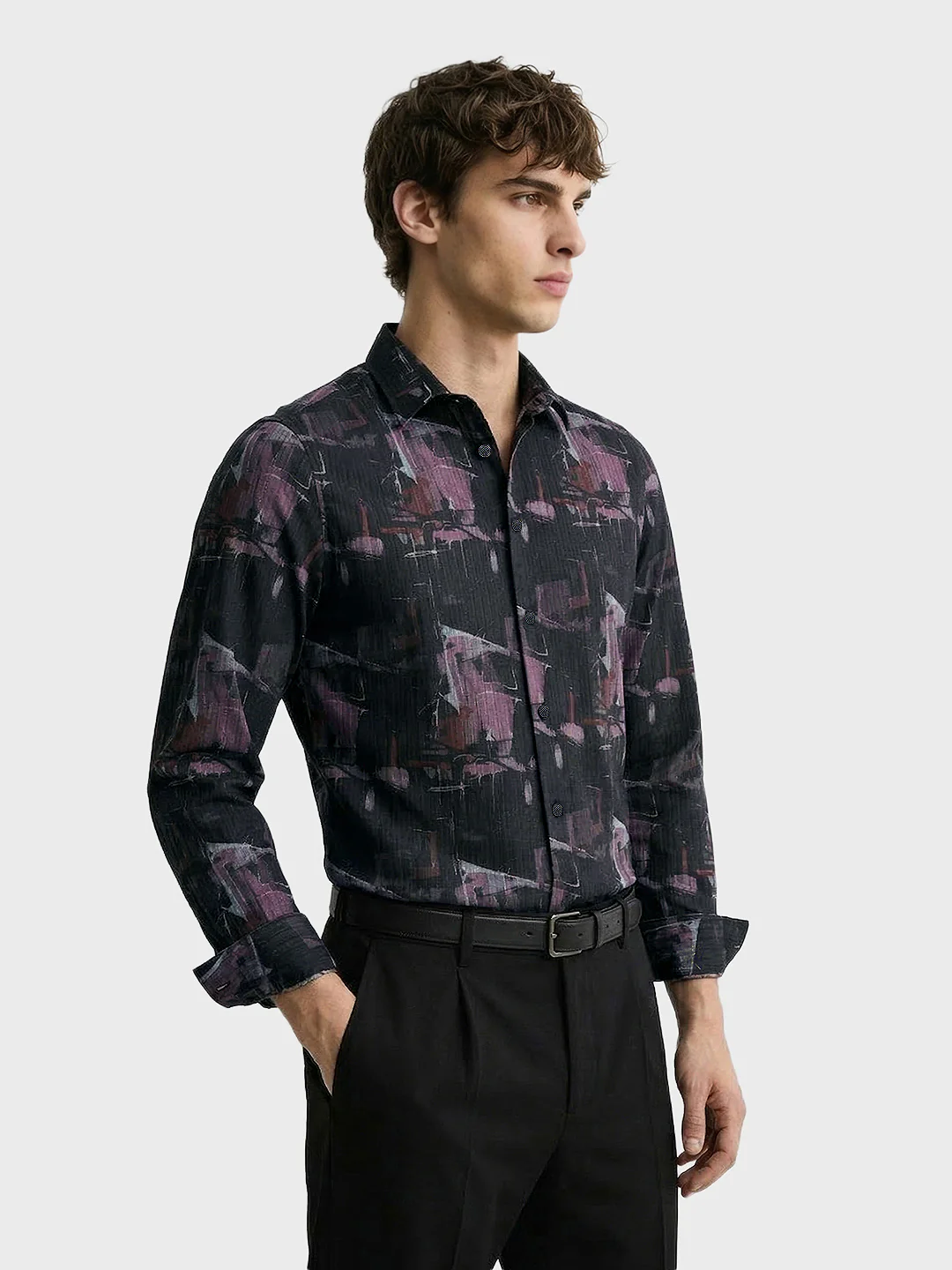 Men's Pink Slim Fit Printed Casual Shirt - Image 4