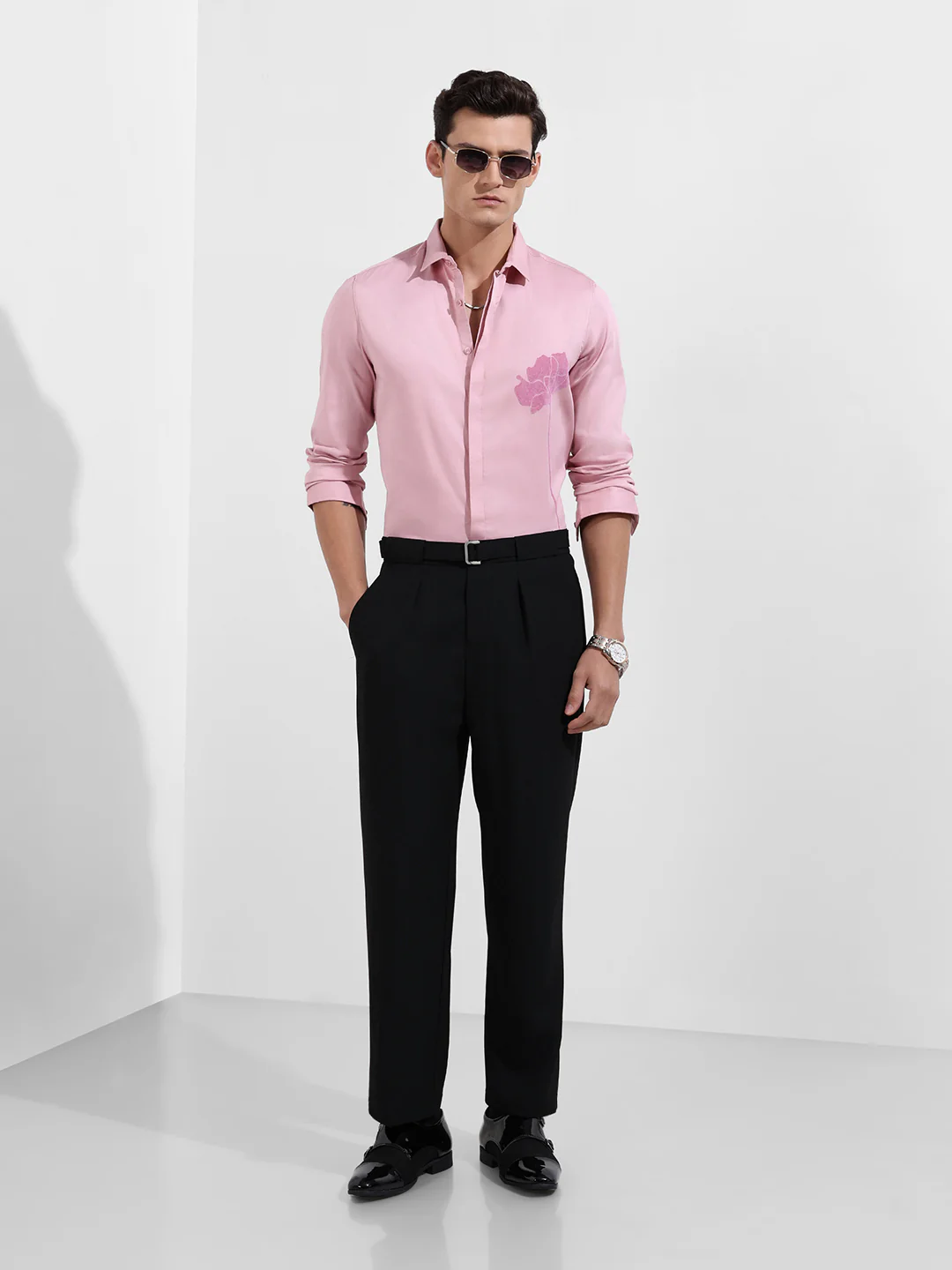 Men's Pink Slim Fit Printed Party Wear Shirt - Image 2