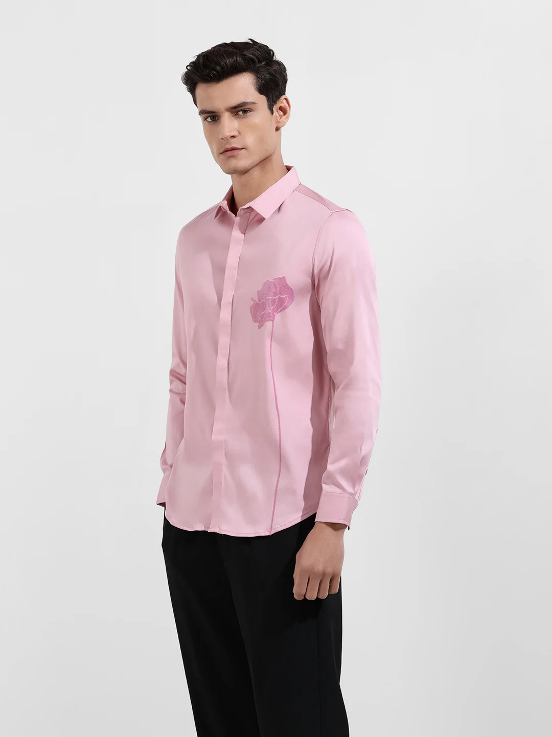 Men's Pink Slim Fit Printed Party Wear Shirt - Image 3