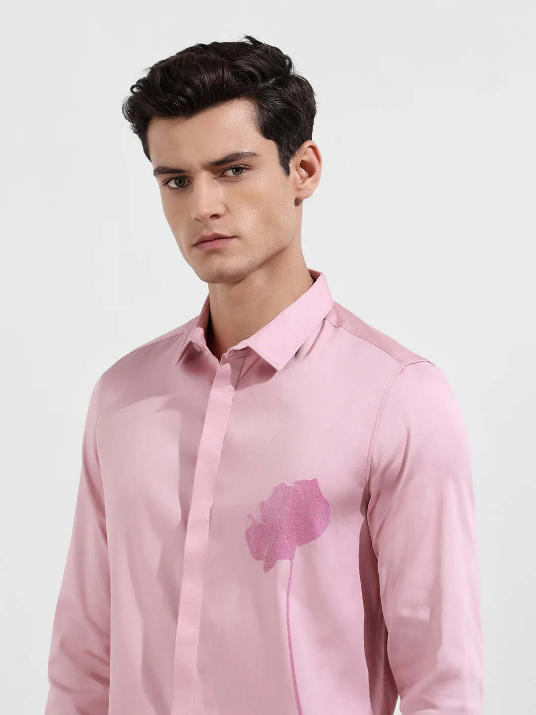 Men's Pink Slim Fit Printed Party Wear Shirt - Image 4