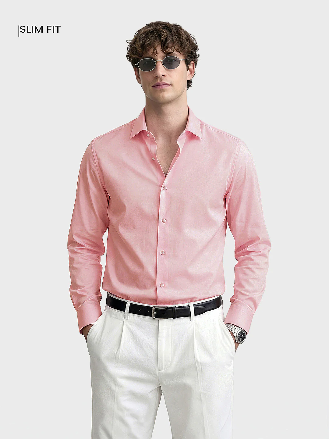 Men's Pink Slim Fit Solid Casual Shirt - Image 2