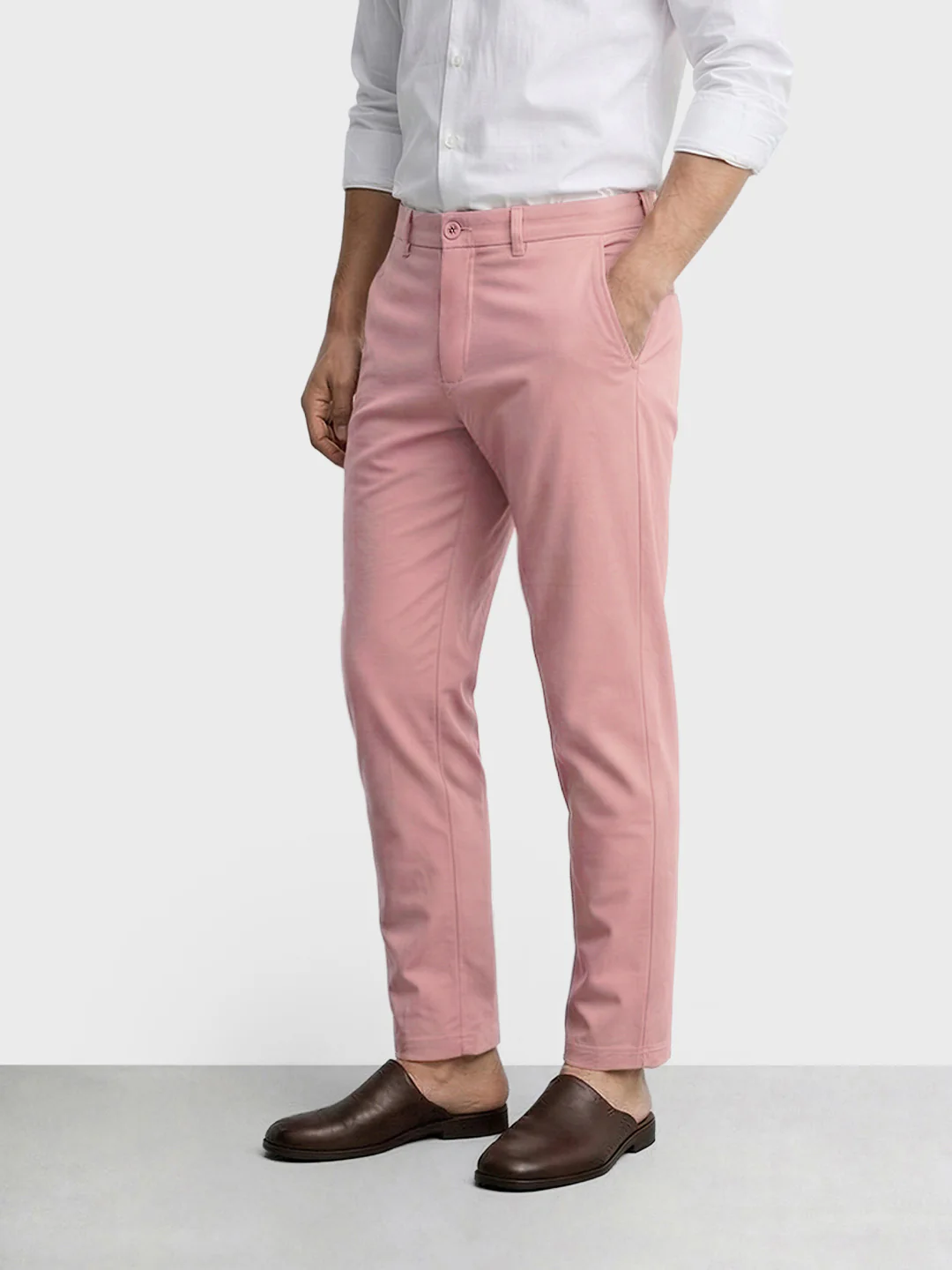 Men's Pink Slim Fit Solid Formal Chinos - Image 2