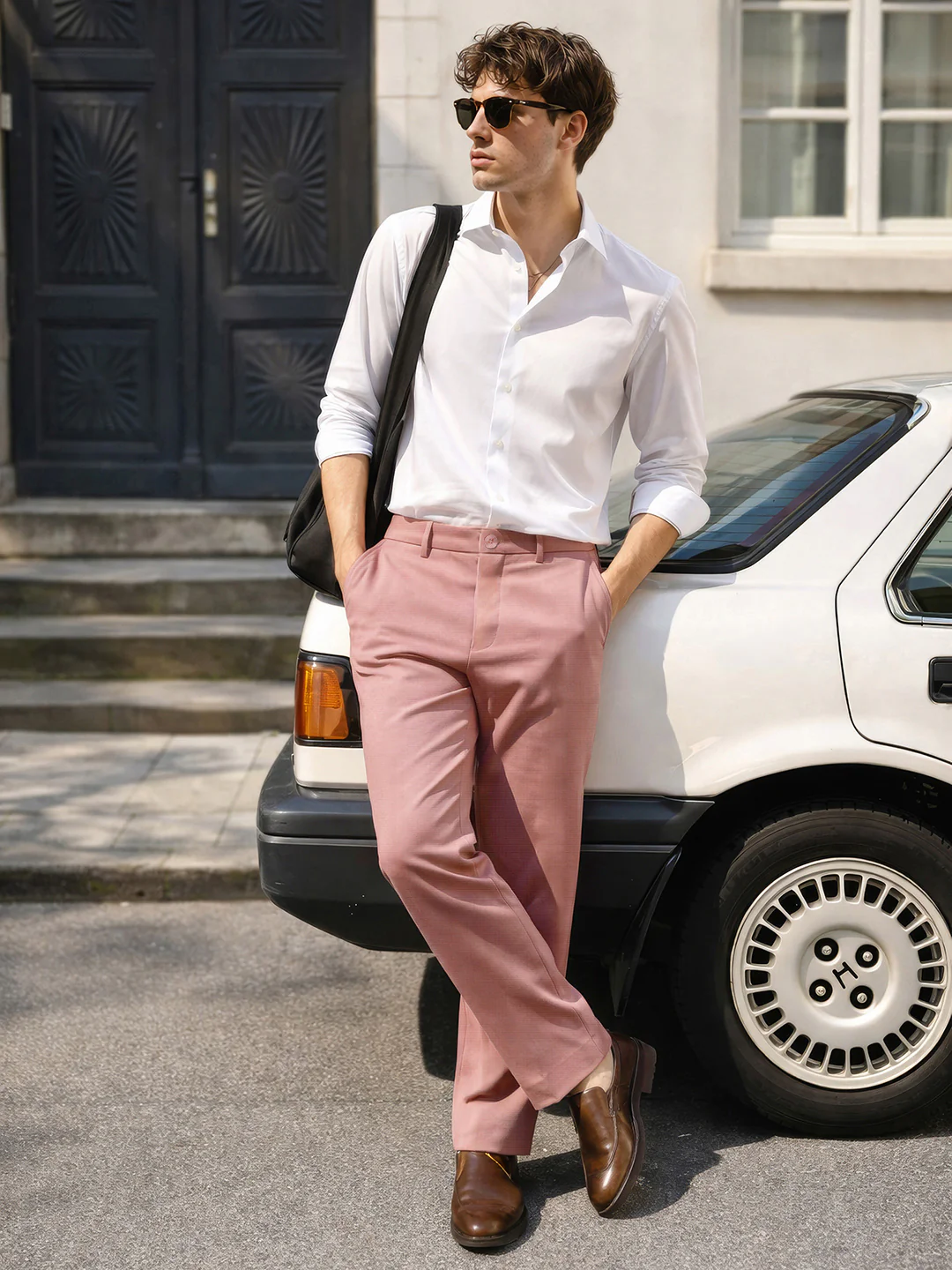 Men's Pink Slim Fit Solid Formal Chinos - Image 3