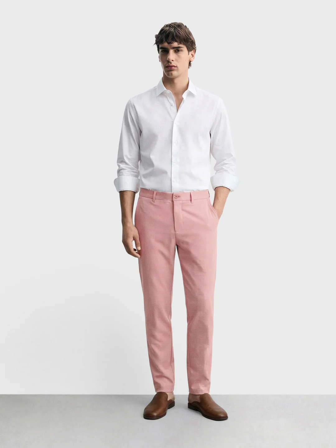 Men's Pink Slim Fit Solid Formal Chinos - Image 5