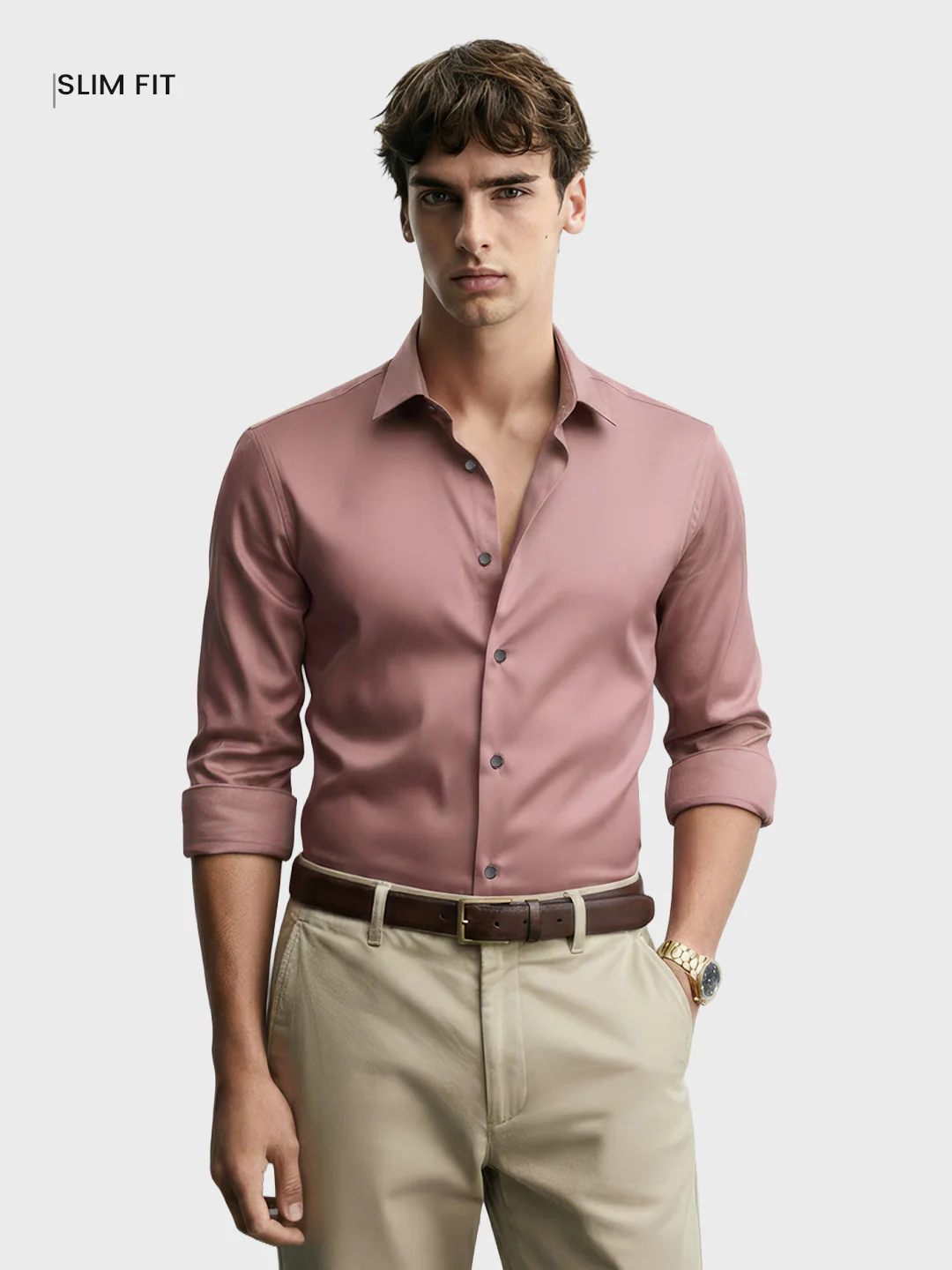 Men's Pink Slim Fit Solid Party Wear Shirt - Image 2