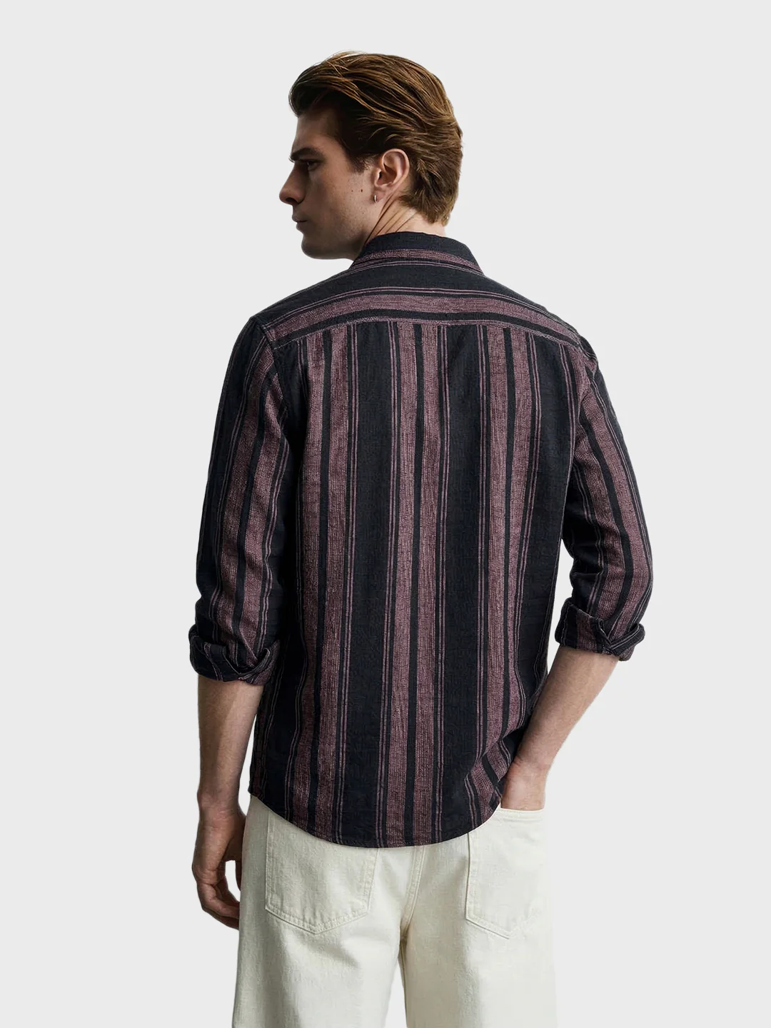 Men's Pink Slim Fit Striped Casual Shirts - Image 5