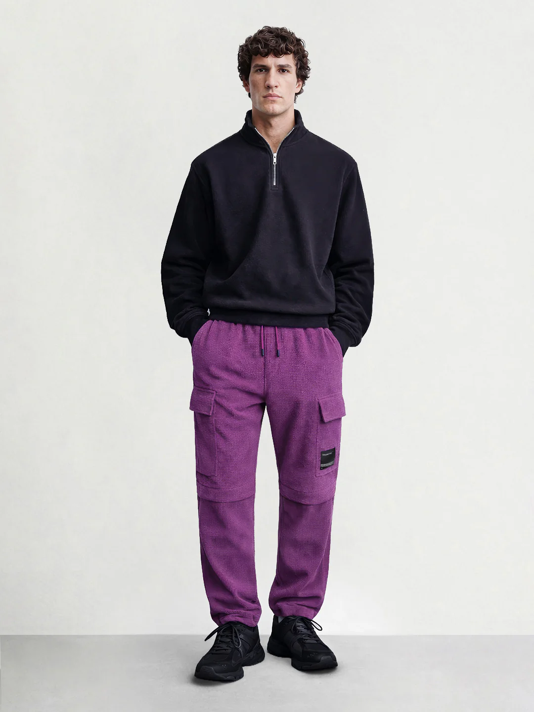 Men's Purple Baggy Fit Textured Utility Cargo - Image 3
