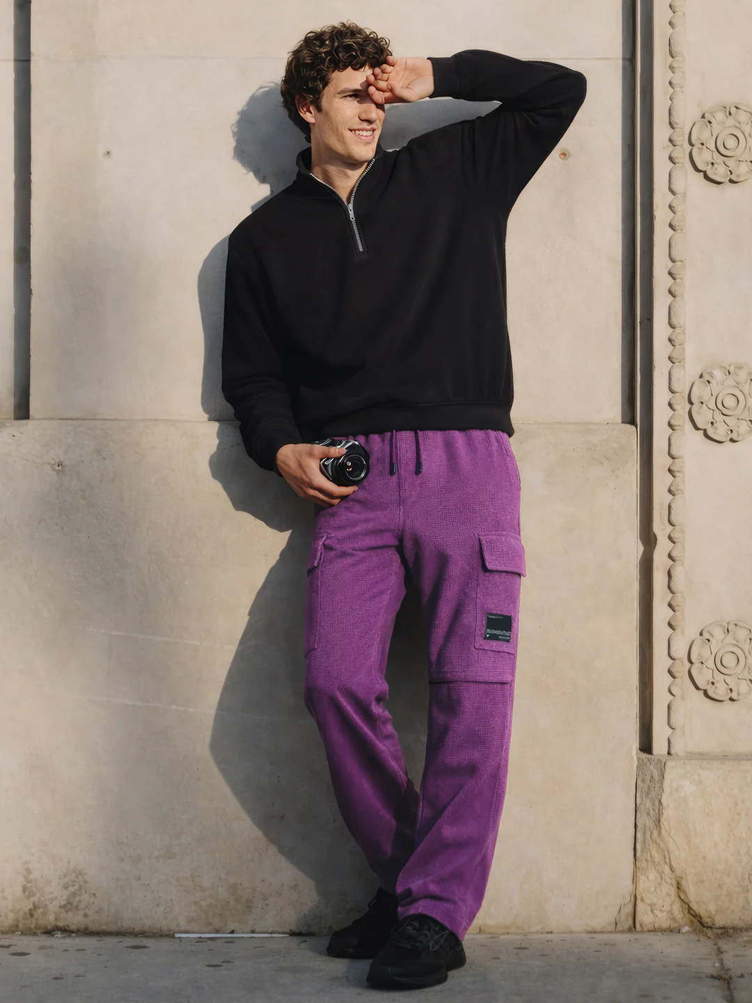 Men's Purple Baggy Fit Textured Utility Cargo - Image 4