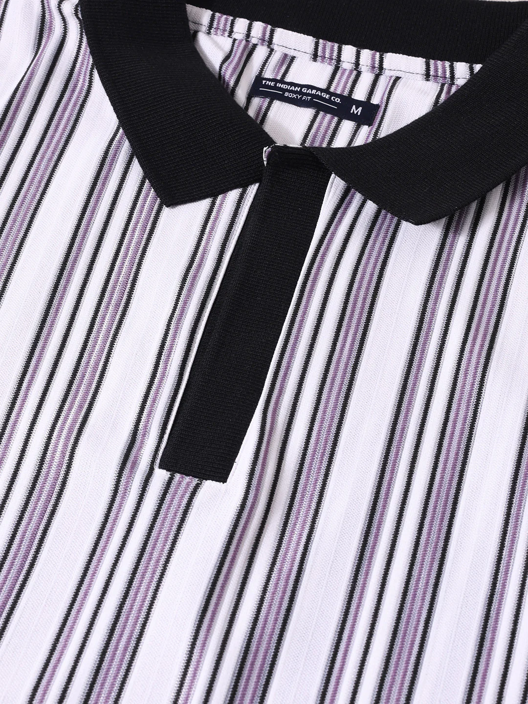 Men's Purple Boxy Fit Vertical Stripes Casual T-Shirt - Image 3