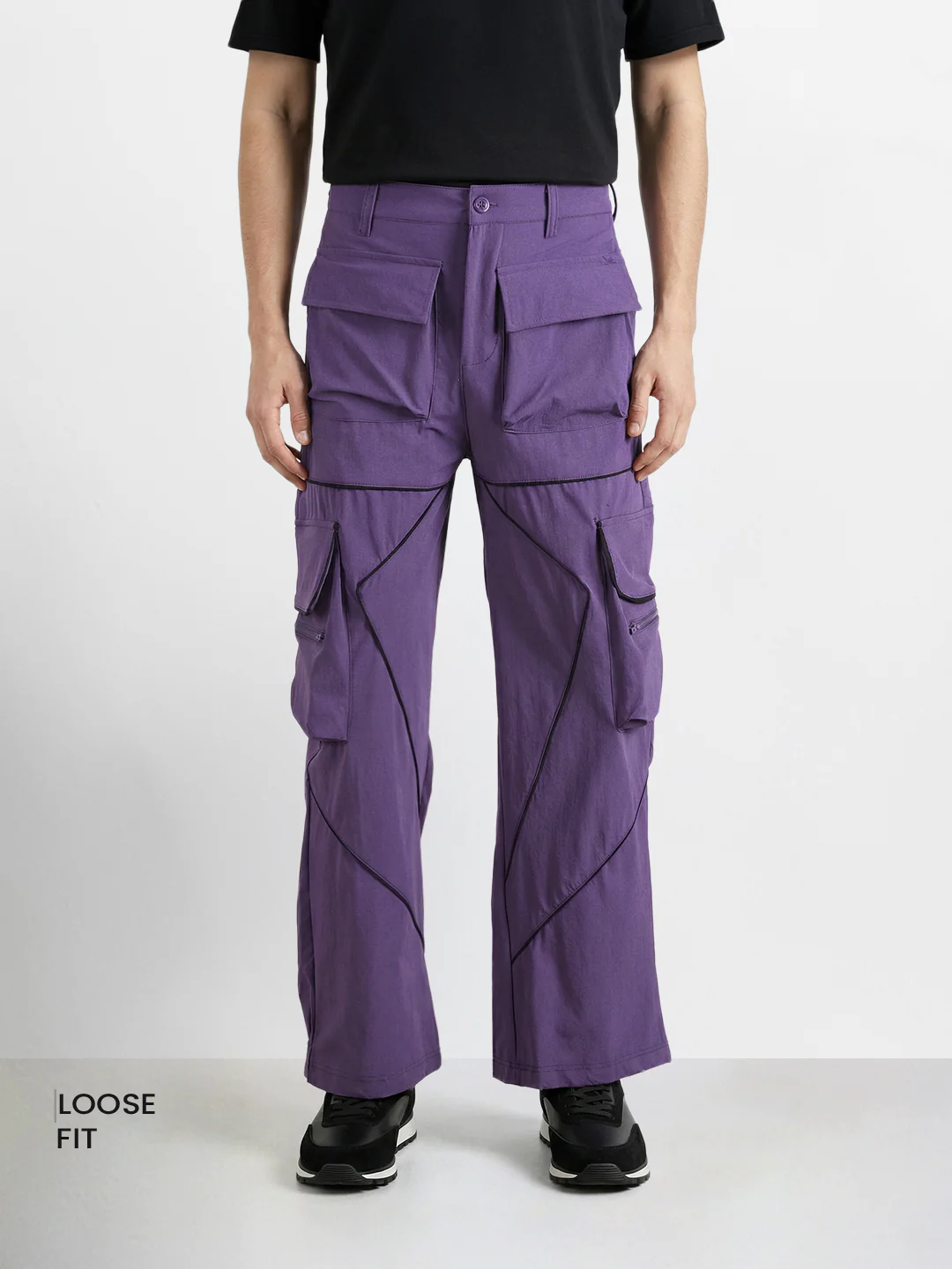 Men's Purple Loose Fit Solid Utility Cargo - Image 2