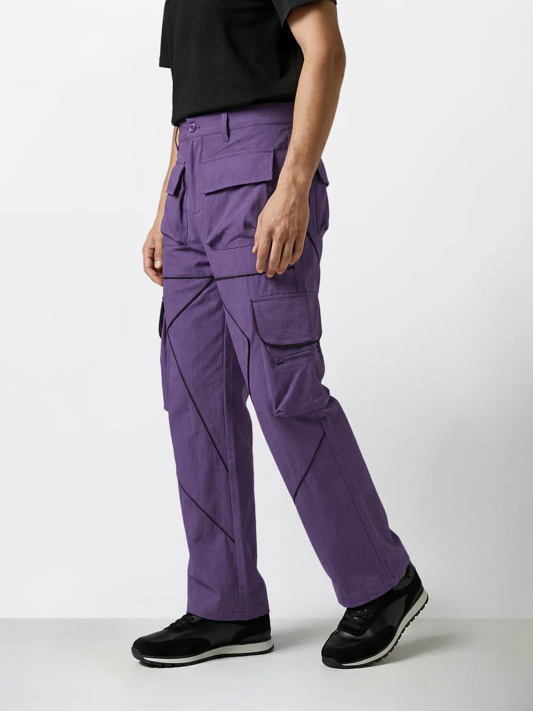 Men's Purple Loose Fit Solid Utility Cargo - Image 3