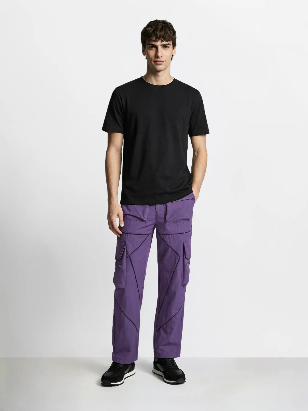 Men's Purple Loose Fit Solid Utility Cargo - Image 5