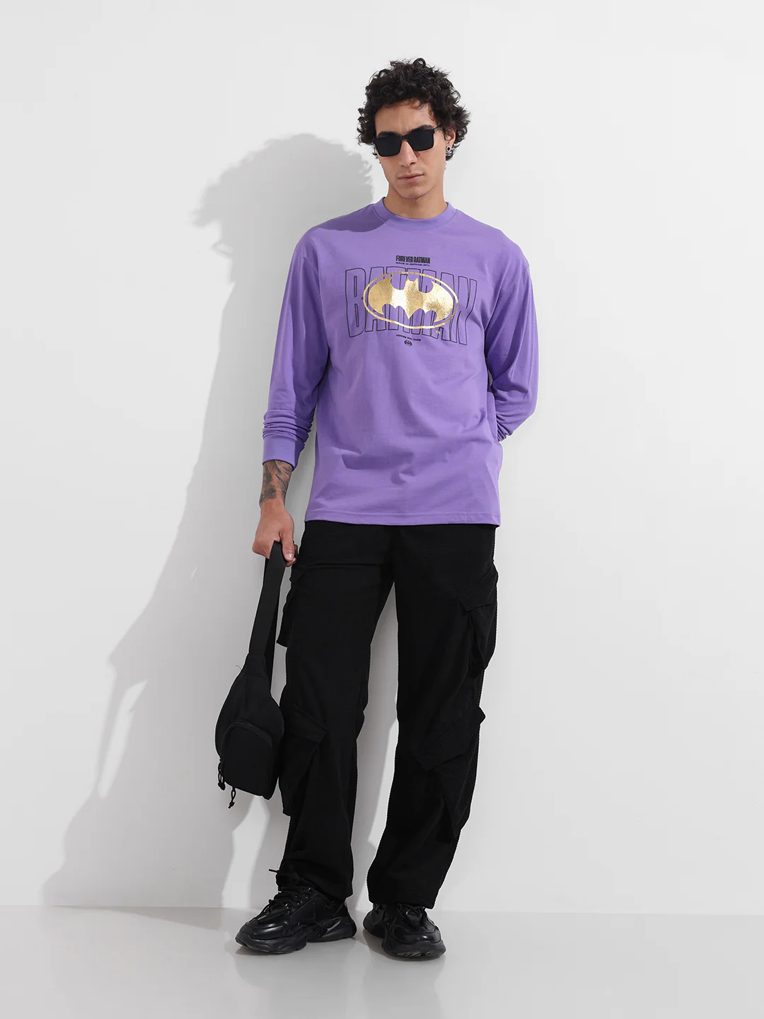 Men's Purple Oversized Fit Character Batman Character T-Shirt - Image 2