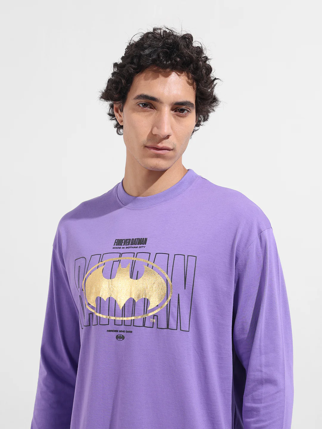 Men's Purple Oversized Fit Character Batman Character T-Shirt - Image 4