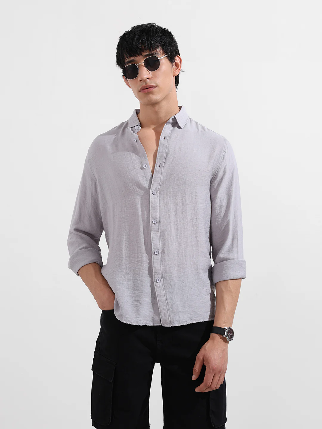 Men's Purple Regular Fit Casual Solid Shirt - Image 2