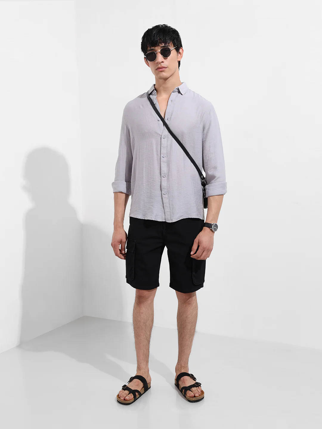 Men's Purple Regular Fit Casual Solid Shirt - Image 4