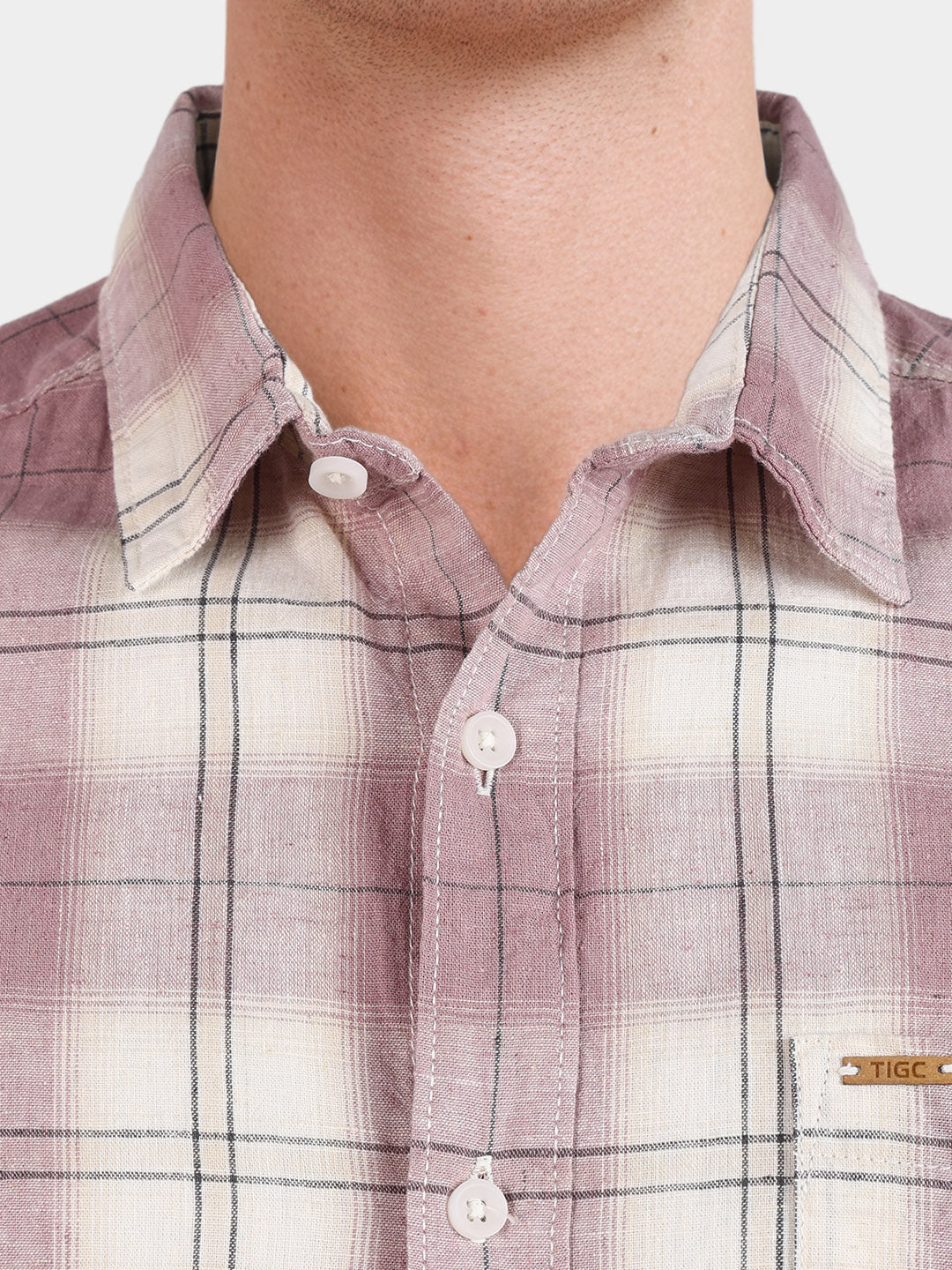 Men's Purple Regular Fit Checkered Casual Shirts - Image 3