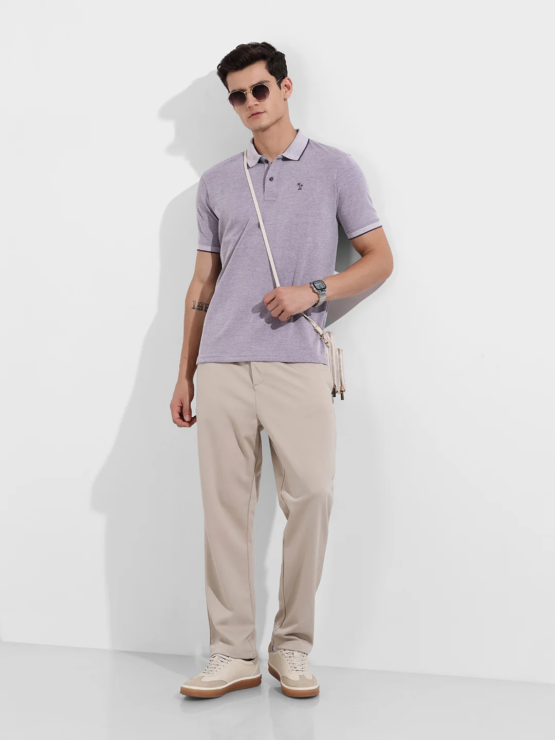 Men's Dark Plum Regular Fit Textured Casual T-Shirt - Image 2