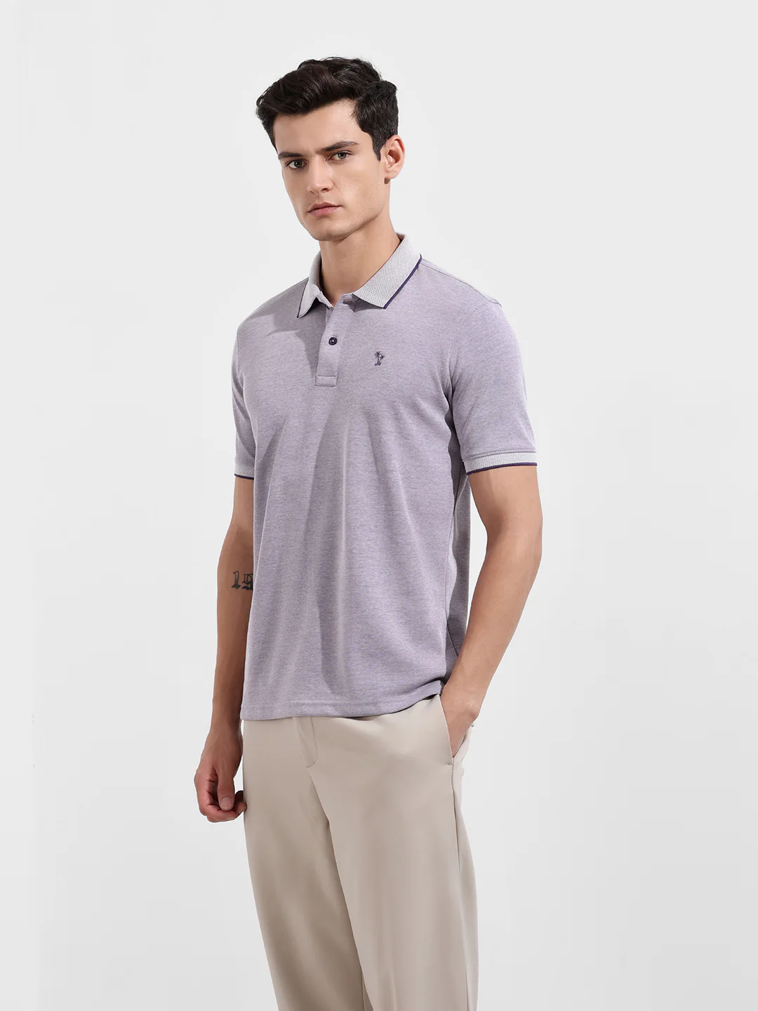Men's Dark Plum Regular Fit Textured Casual T-Shirt - Image 4