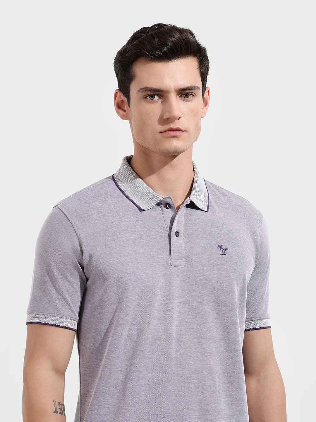 Men's Dark Plum Regular Fit Textured Casual T-Shirt - Image 5