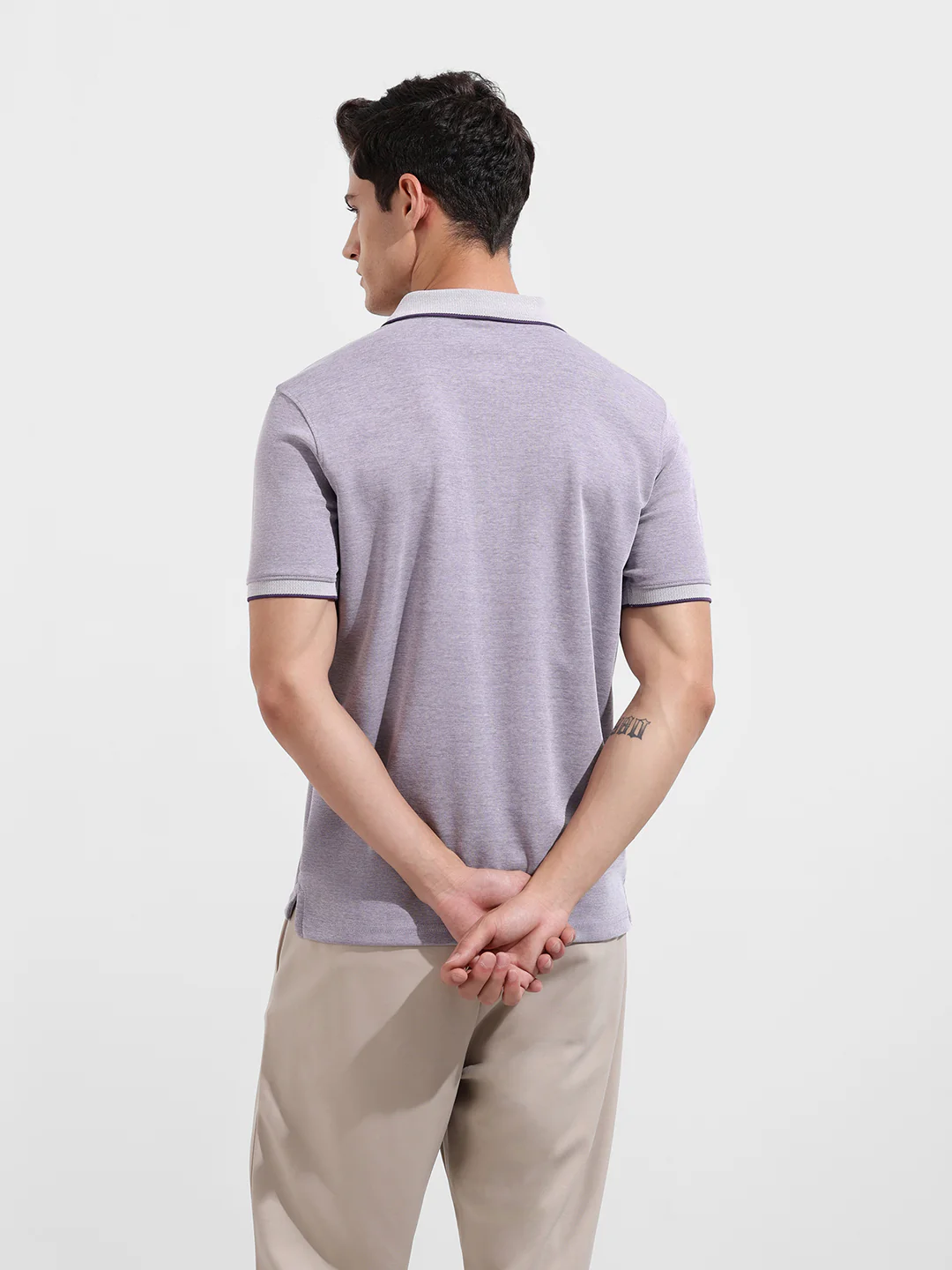 Men's Dark Plum Regular Fit Textured Casual T-Shirt - Image 6