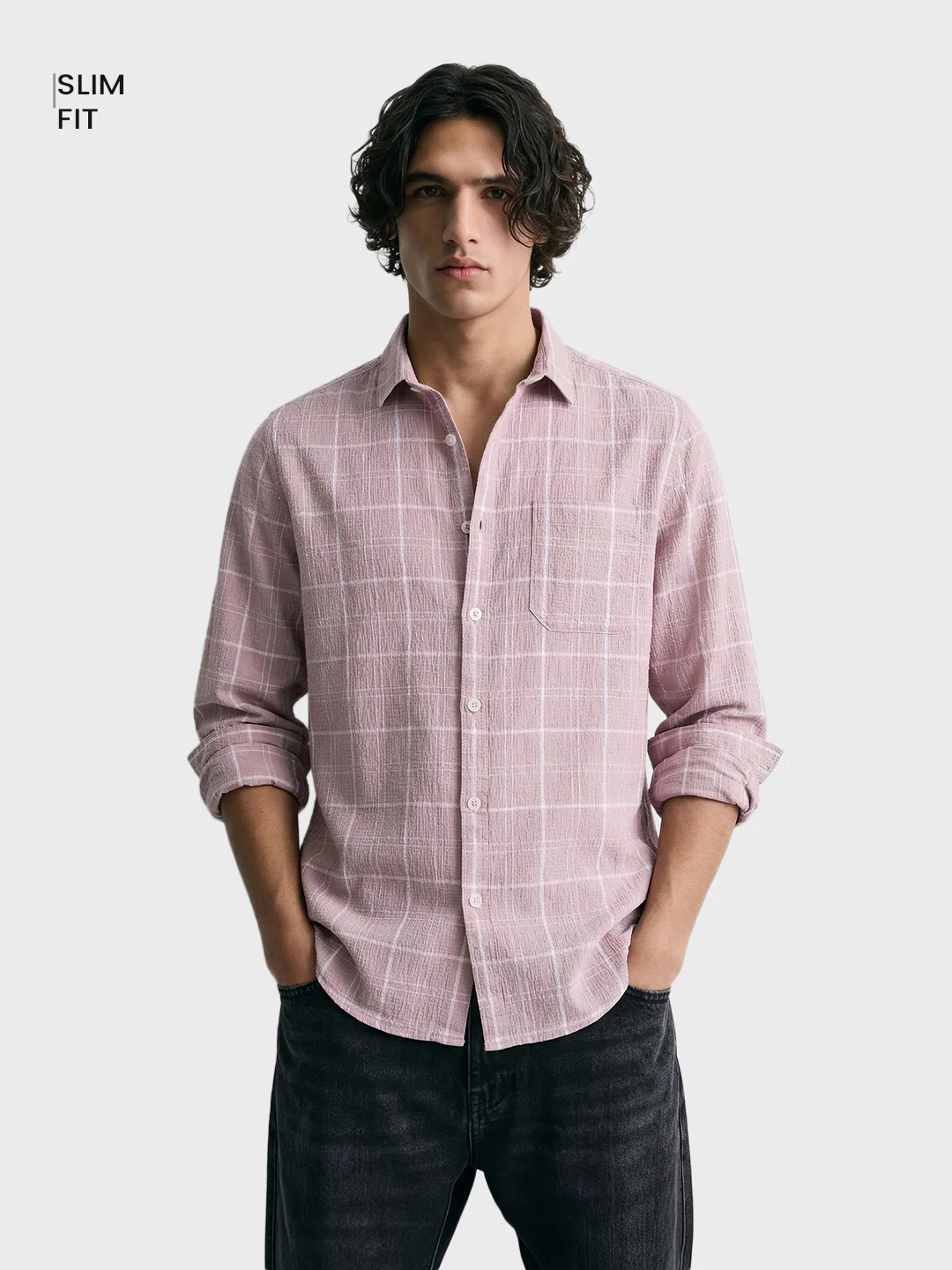 Men's Purple Relaxed Fit Checkered Oddinary Shirt - Image 2