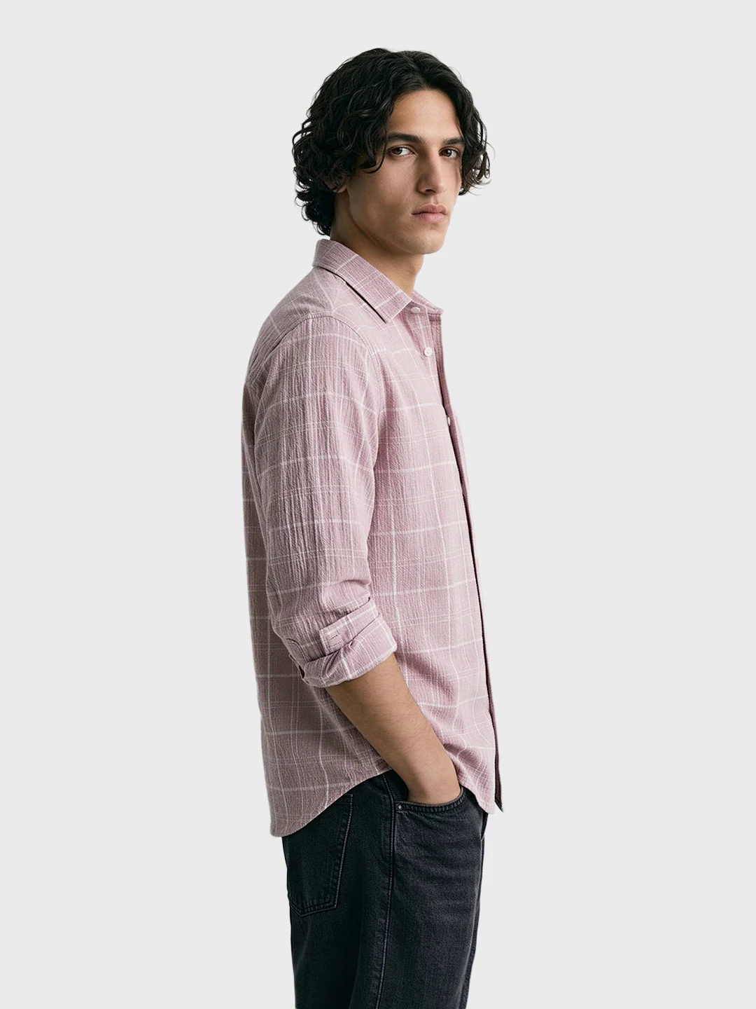Men's Purple Relaxed Fit Checkered Oddinary Shirt - Image 3