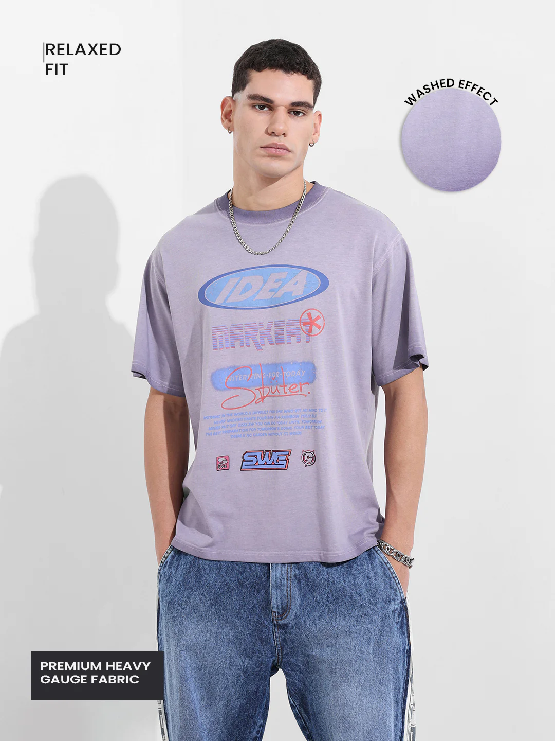 Men's Purple Relaxed Fit Graphic Printed 240 GSM Street Wear T-Shirt - Image 4