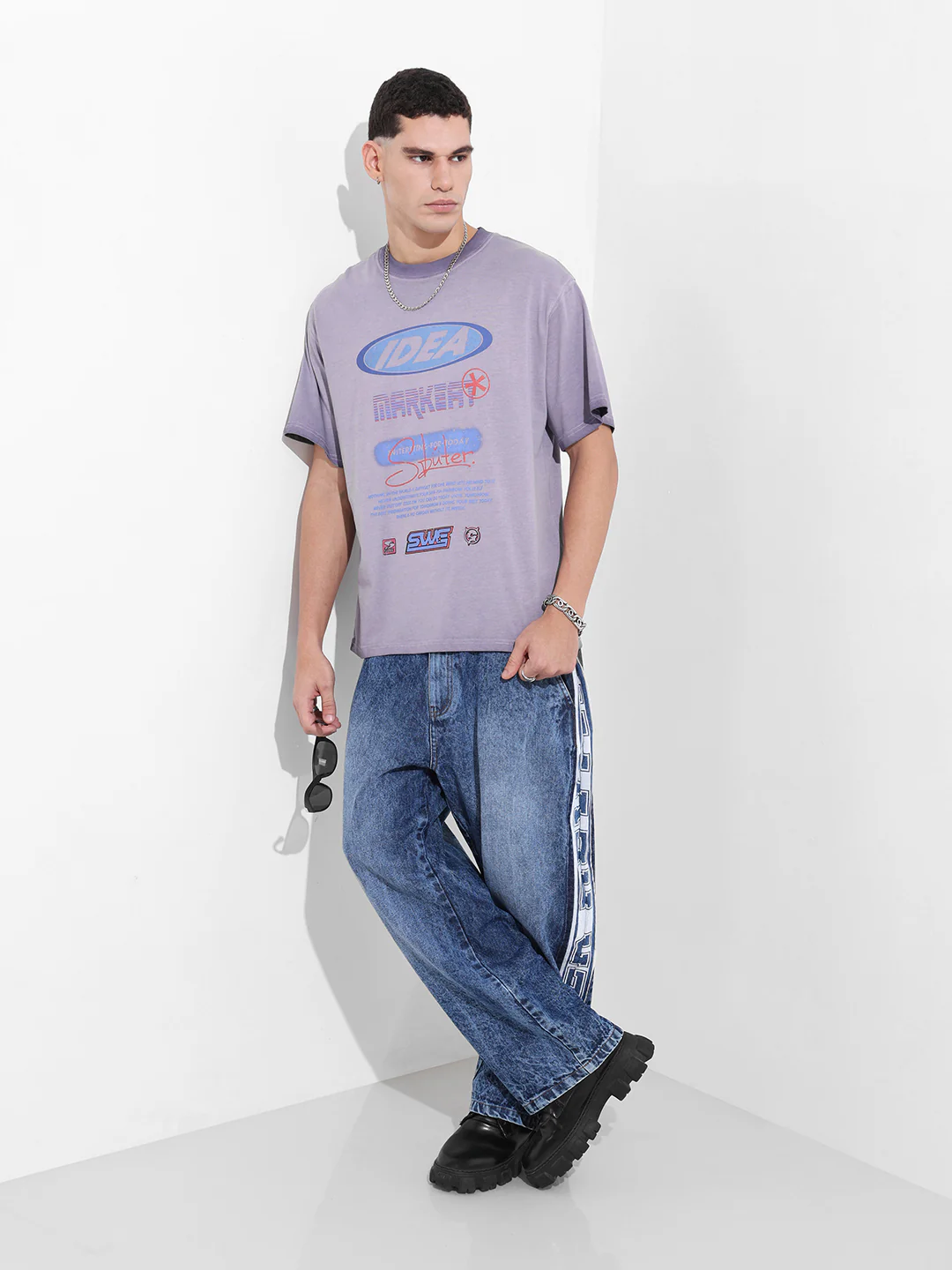 Men's Purple Relaxed Fit Graphic Printed 240 GSM Street Wear T-Shirt - Image 5