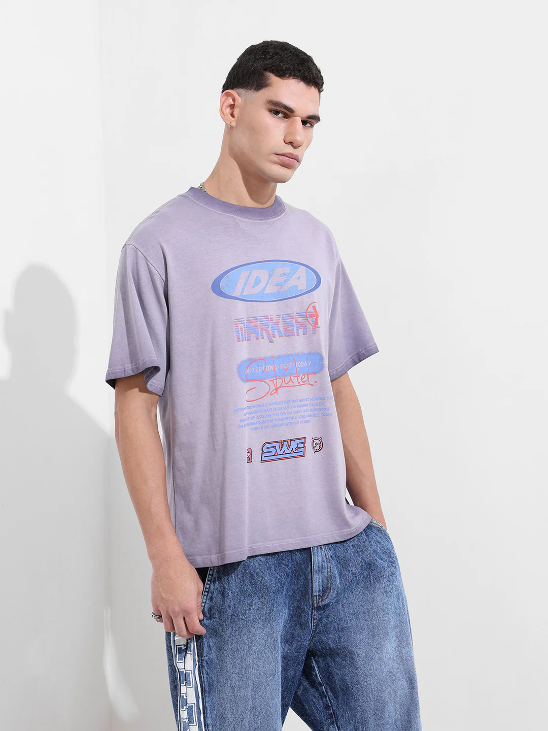 Men's Purple Relaxed Fit Graphic Printed 240 GSM Street Wear T-Shirt - Image 6