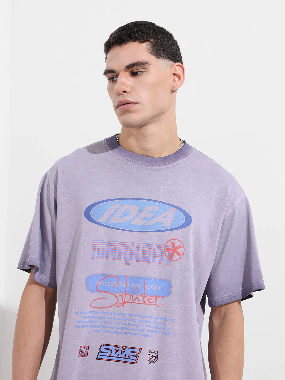 Men's Purple Relaxed Fit Graphic Printed 240 GSM Street Wear T-Shirt - Image 7