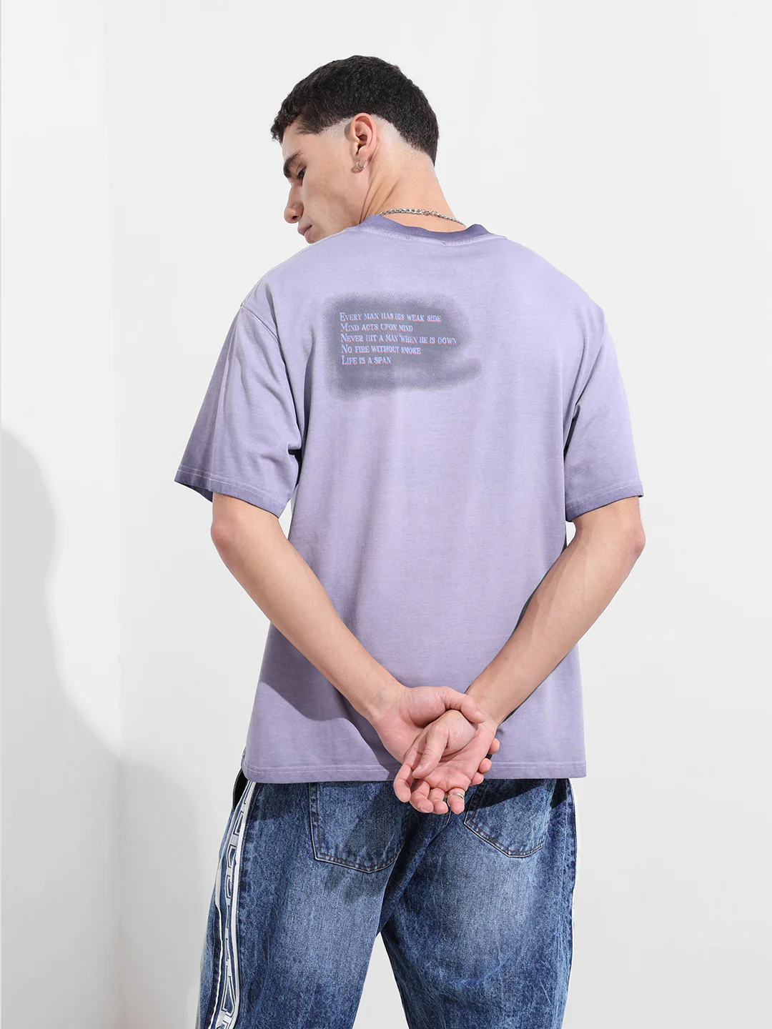 Men's Purple Relaxed Fit Graphic Printed 240 GSM Street Wear T-Shirt - Image 8