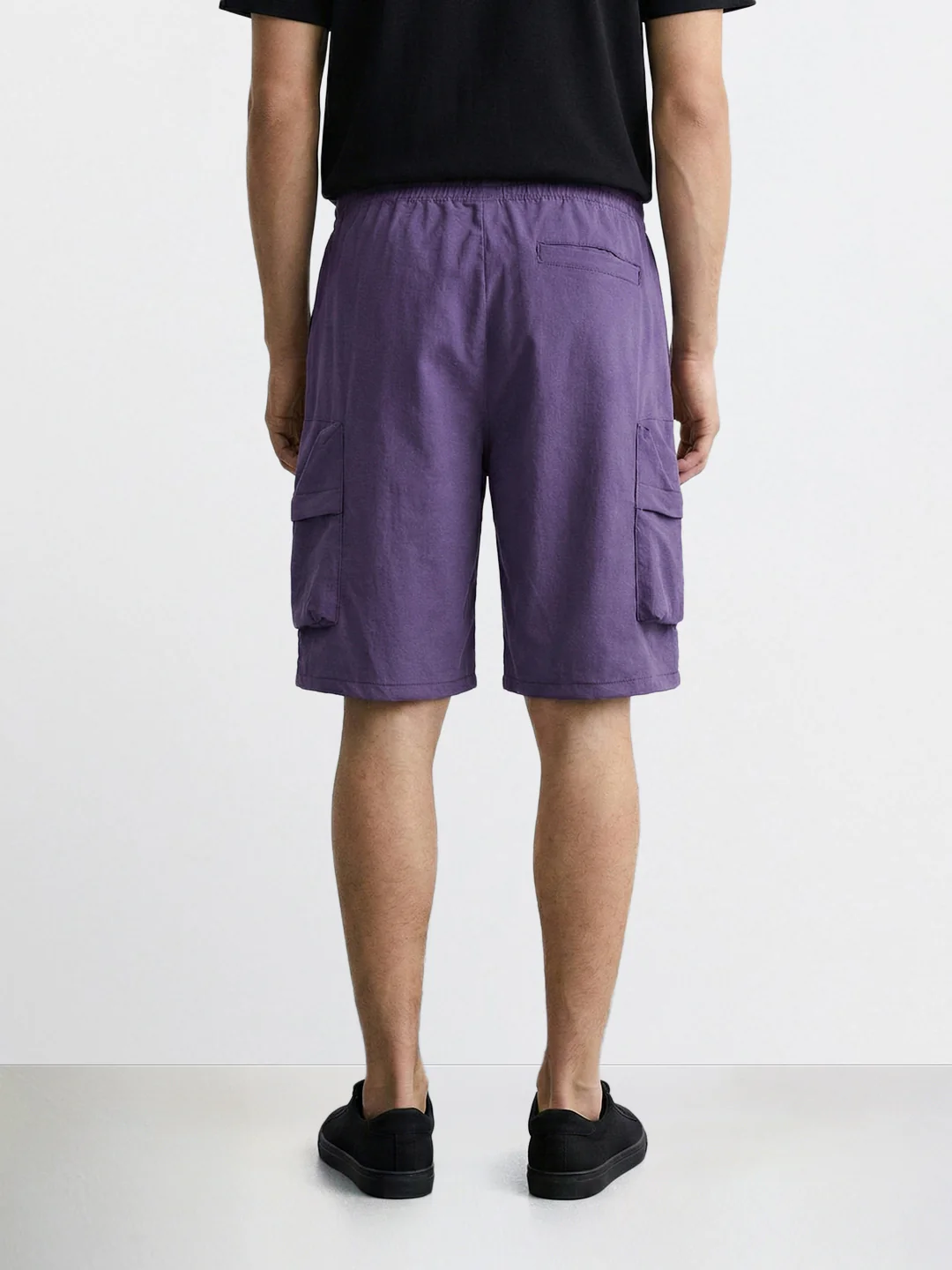 Men's Purple Relaxed Fit Solid Utility Shorts - Image 2